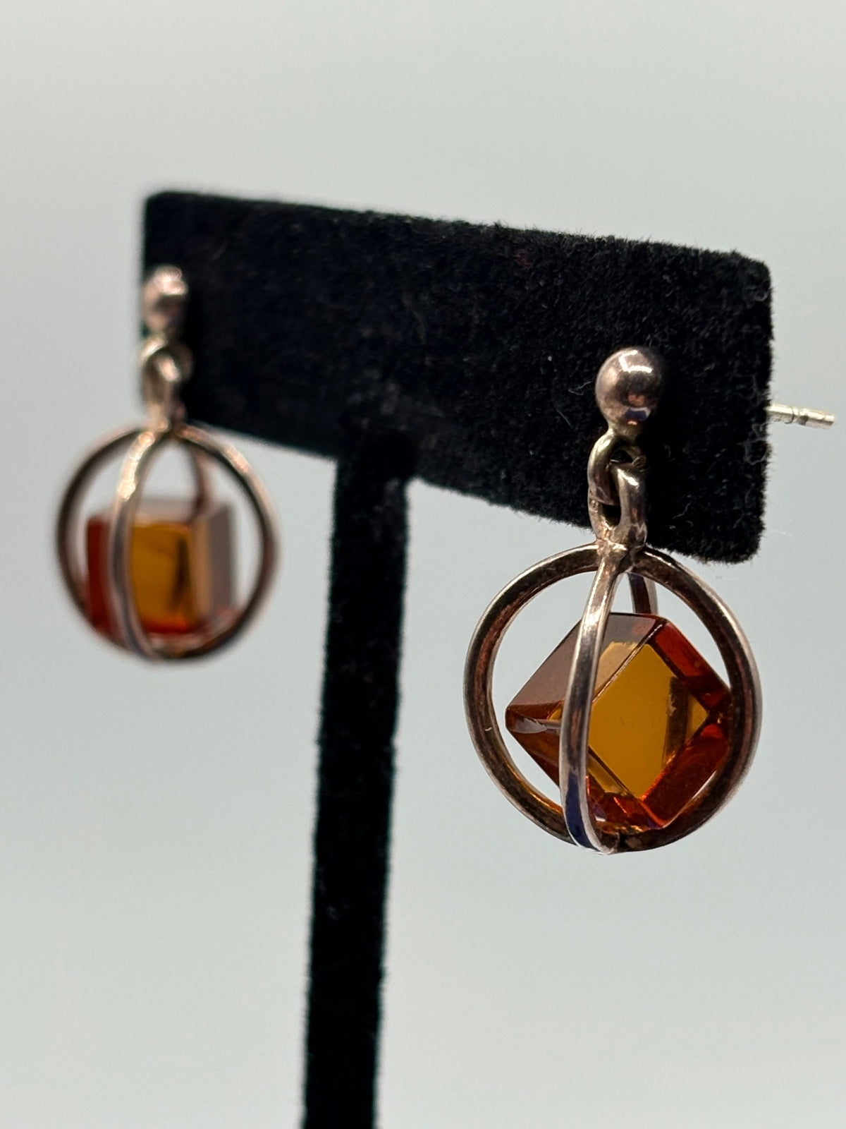 Sterling Silver Square Amber Earrings