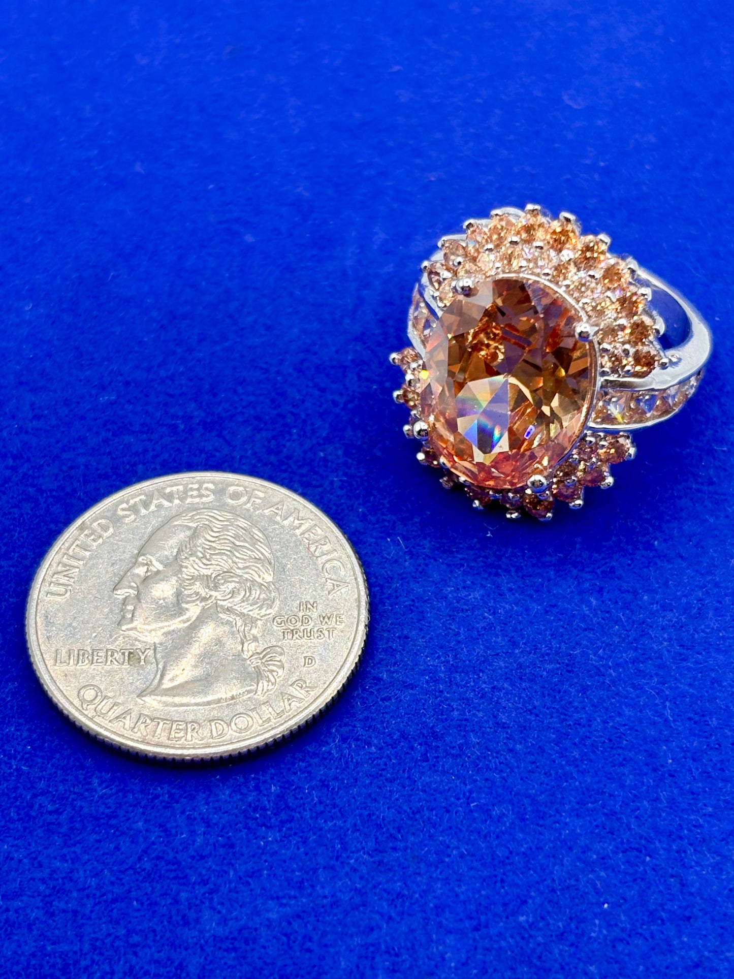 Statement Orange Glass Silver Tone Costume Ring