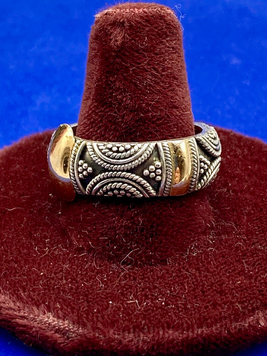SUARTI BA Bali 18k Gold & Sterling Silver Scroll Cigar Band Ring