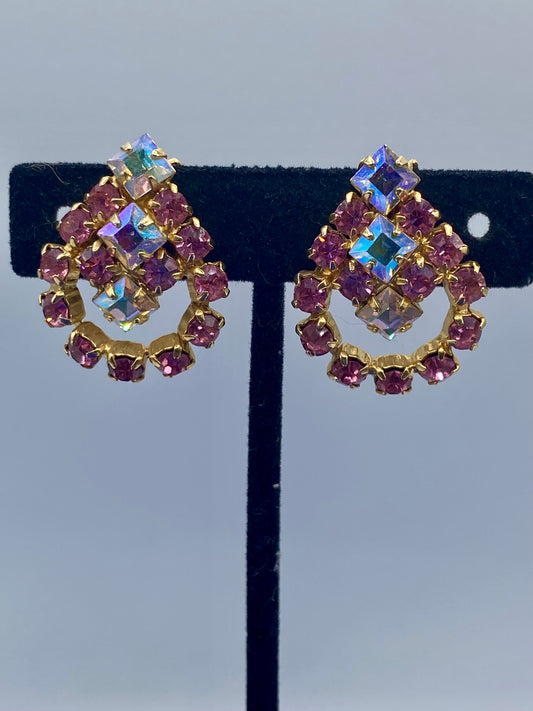 Vintage Pink & AB Rhinestone Clip Ons