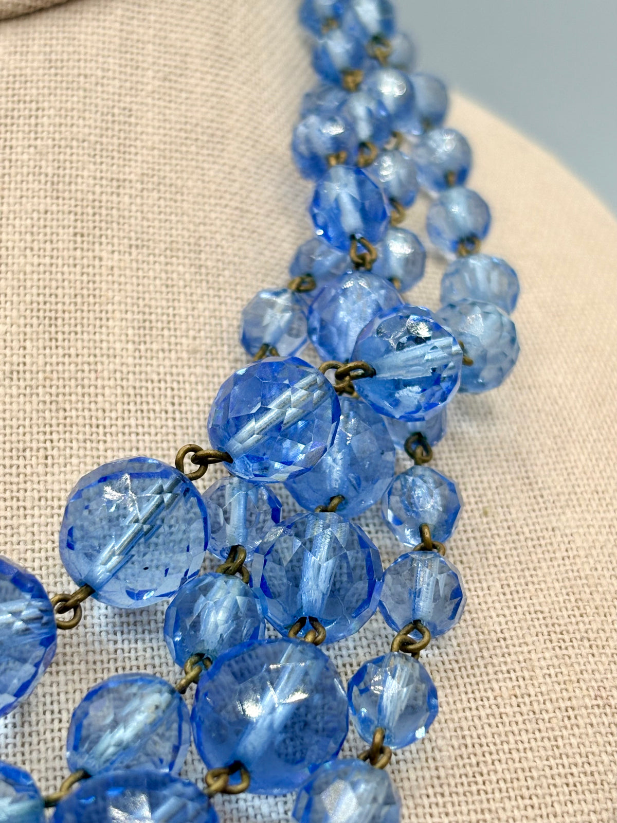 Antique Light Blue Faceted Glass Flapper Bead Necklace