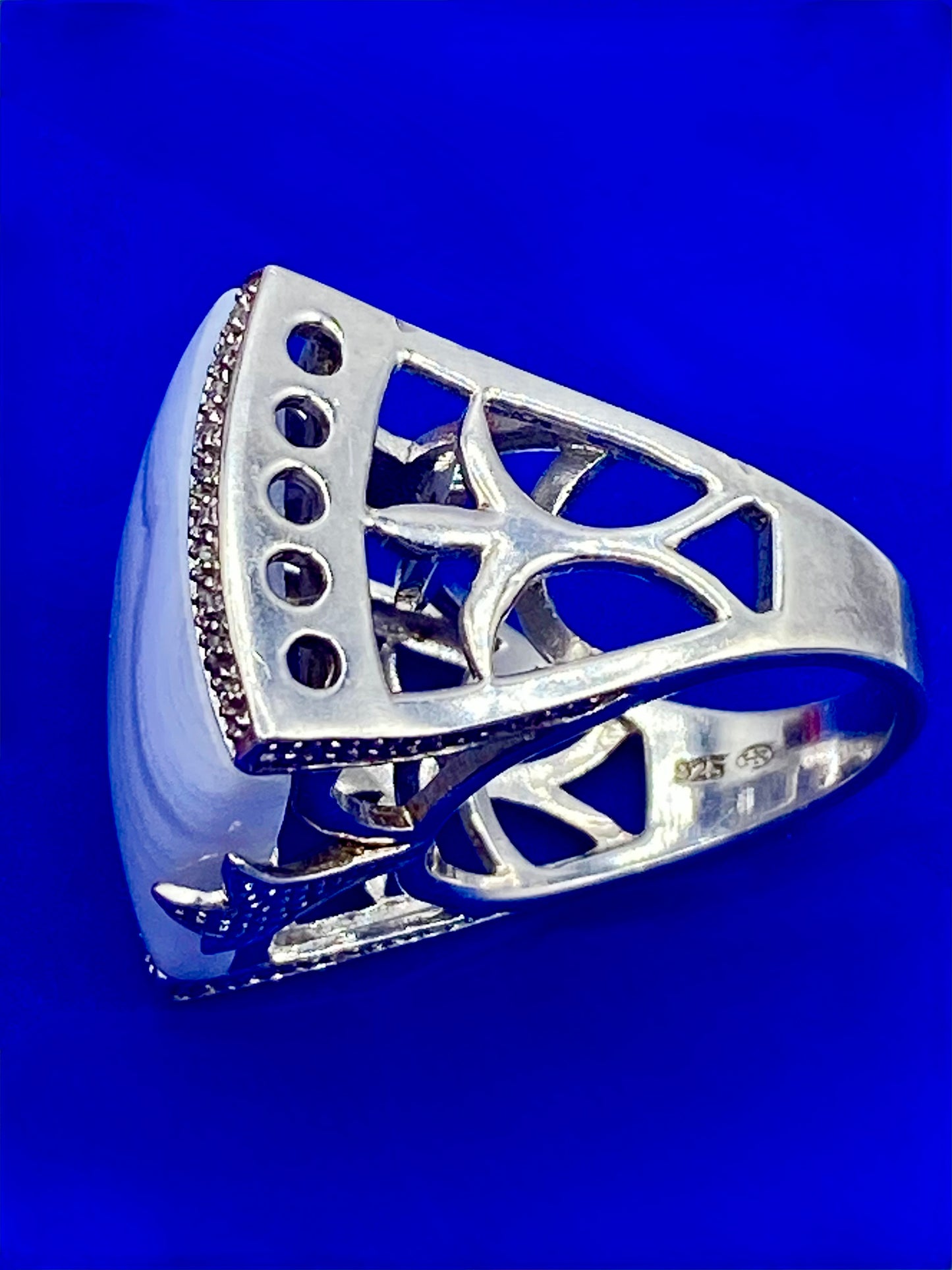 Sterling Silver Blue Lace Agate & Diamond Accent Ring