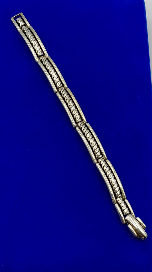 Sterling Silver Vintage Twisted Panel Link Bracelet