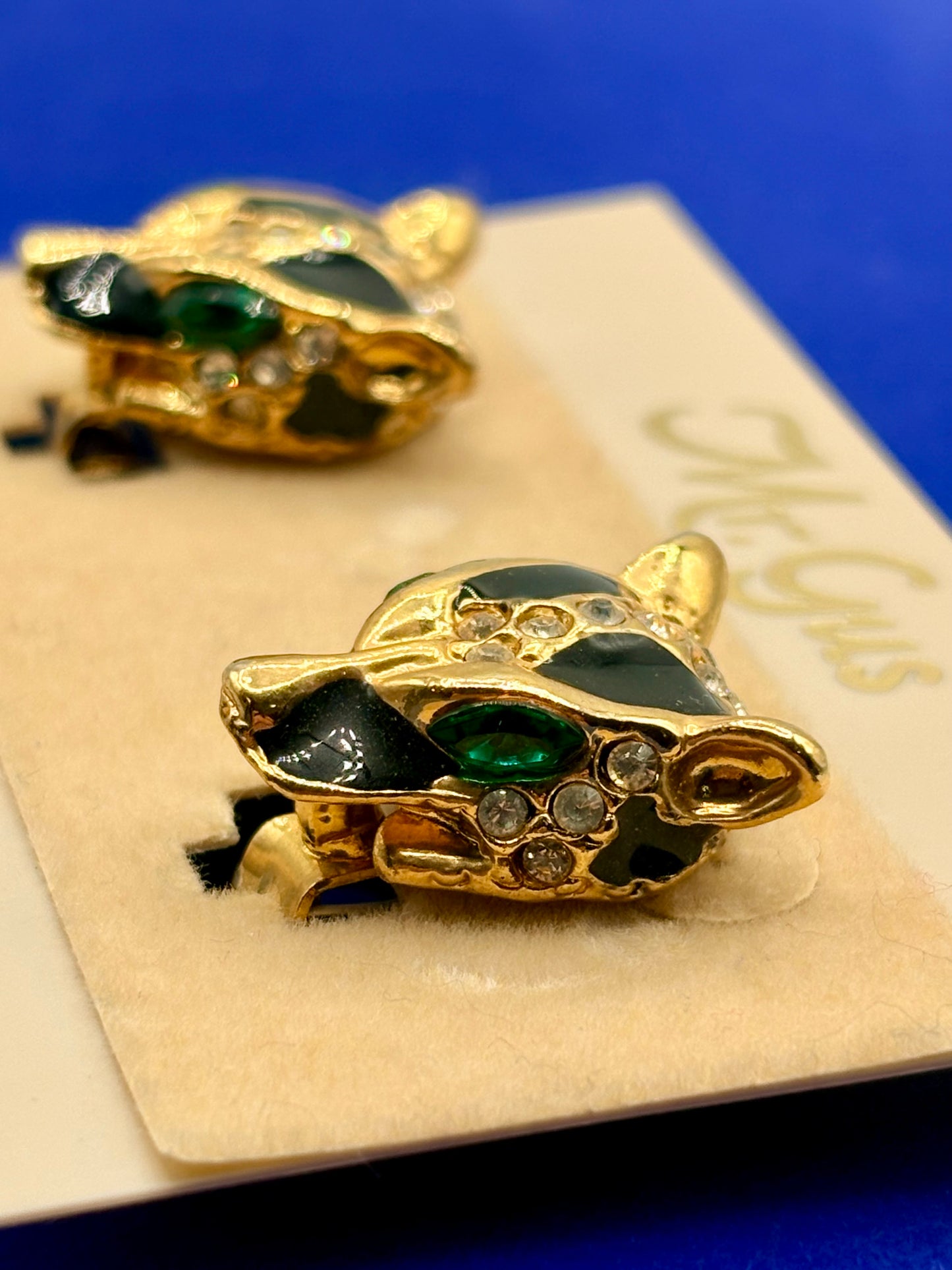 Vintage Gold Tone & Enameled Cat Clip Ons
