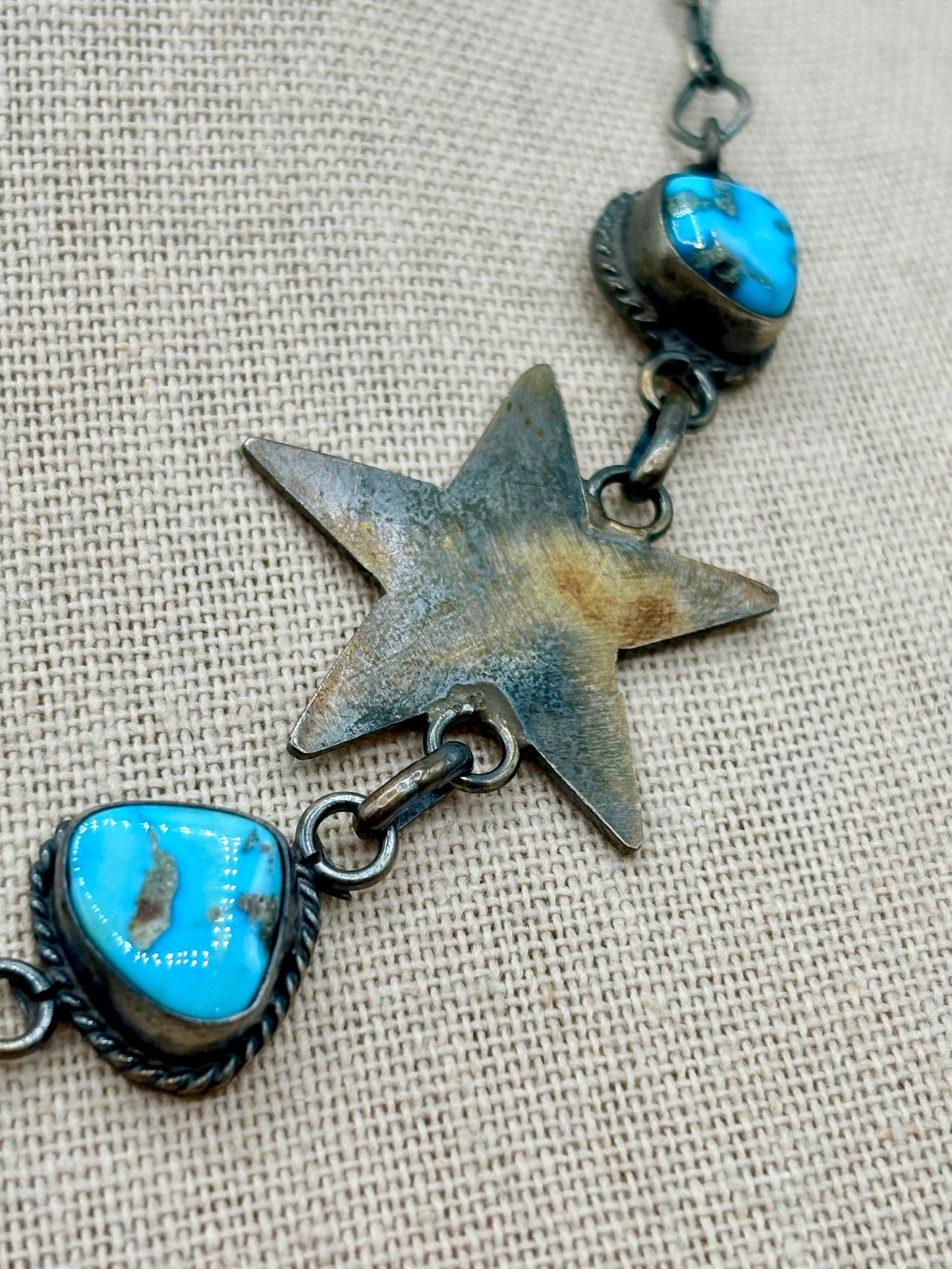 Sterling Silver Native Ella Peter Moon & Star Turquoise Necklace