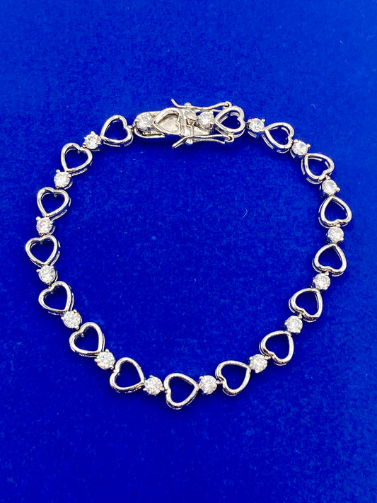 Silver Tone CZ Heart Tennis Bracelet