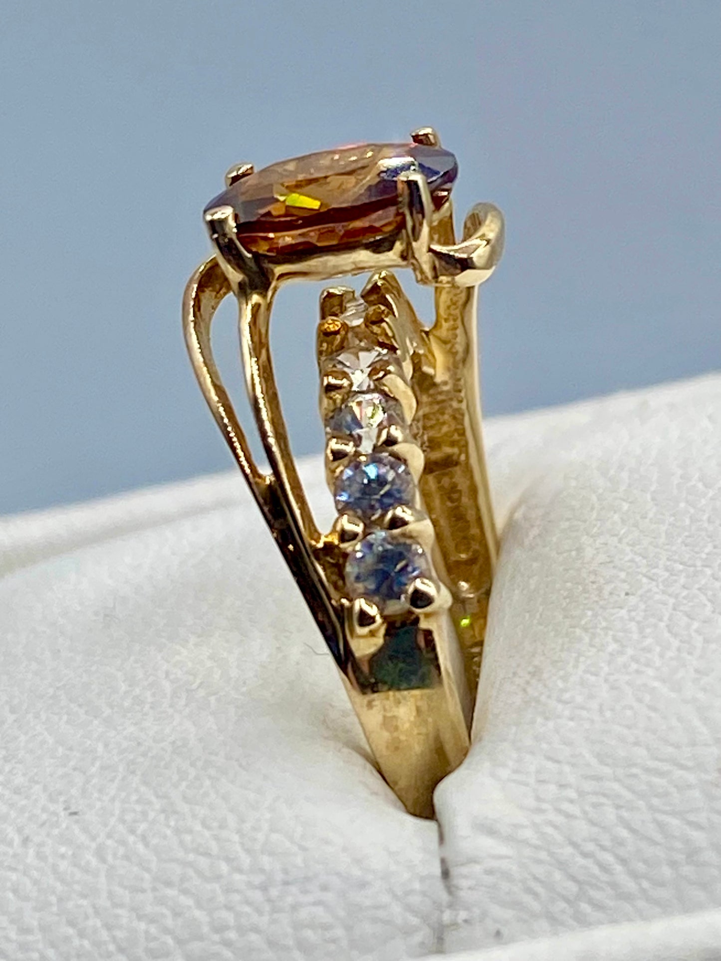 10K Gold Orange & Clear Topaz Ring