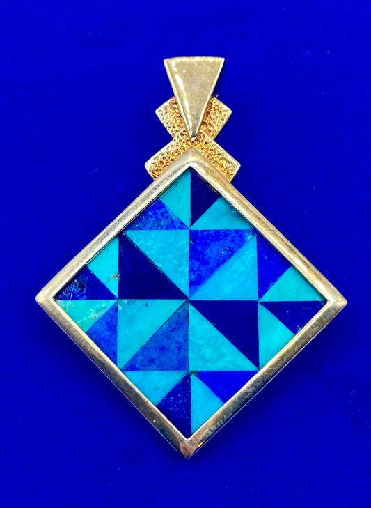 Sterling Silver Whitney Kelly Onyx Lapis & Turquoise Inlay Pendant
