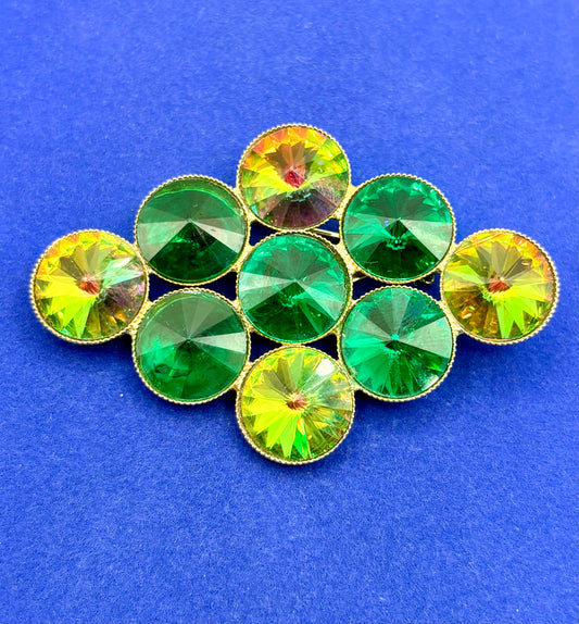 Vintage Watermelon Rivoli Rhinestone Brooch