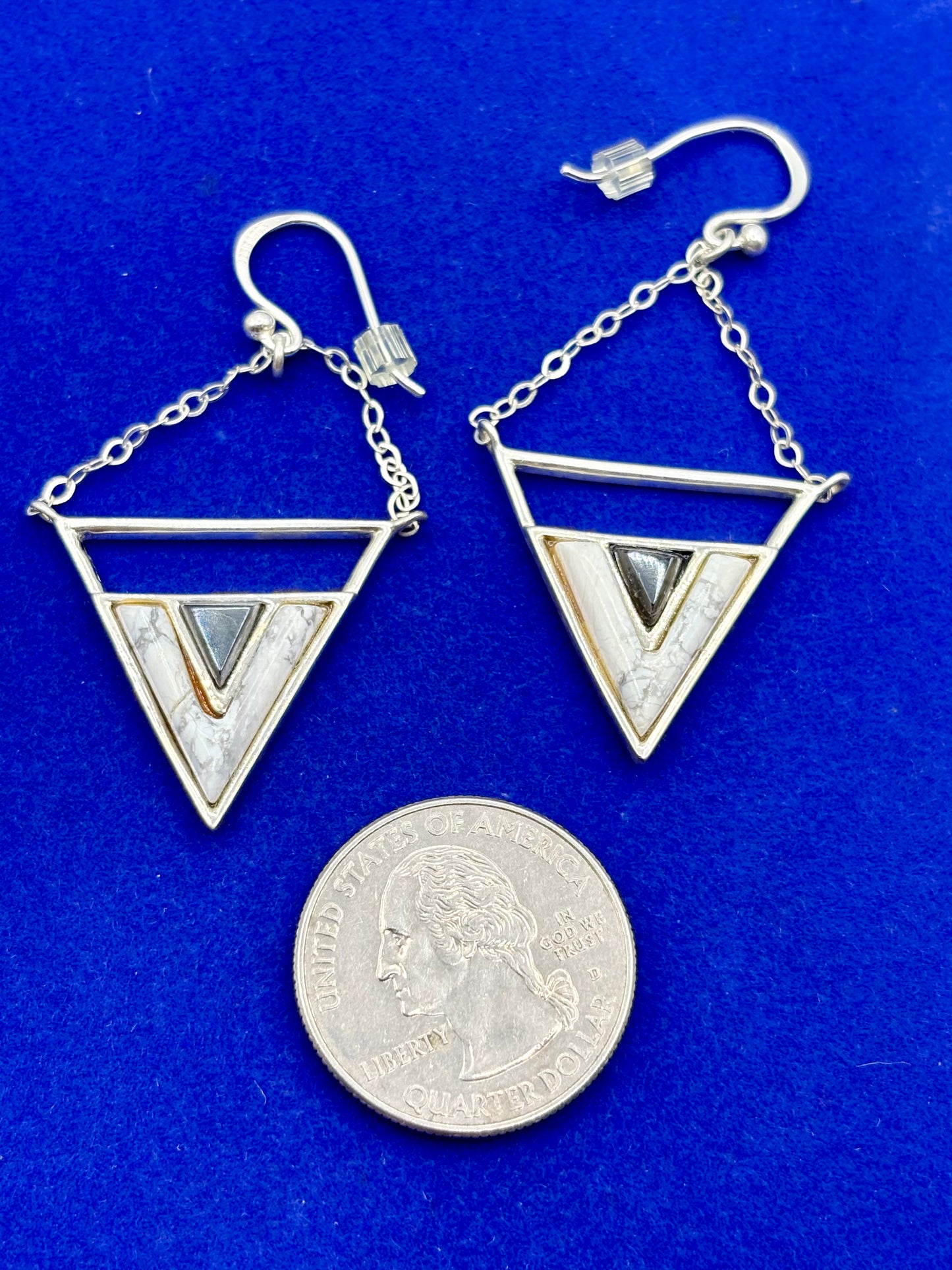 Sterling Silver Barse Triangle Stone Earrings