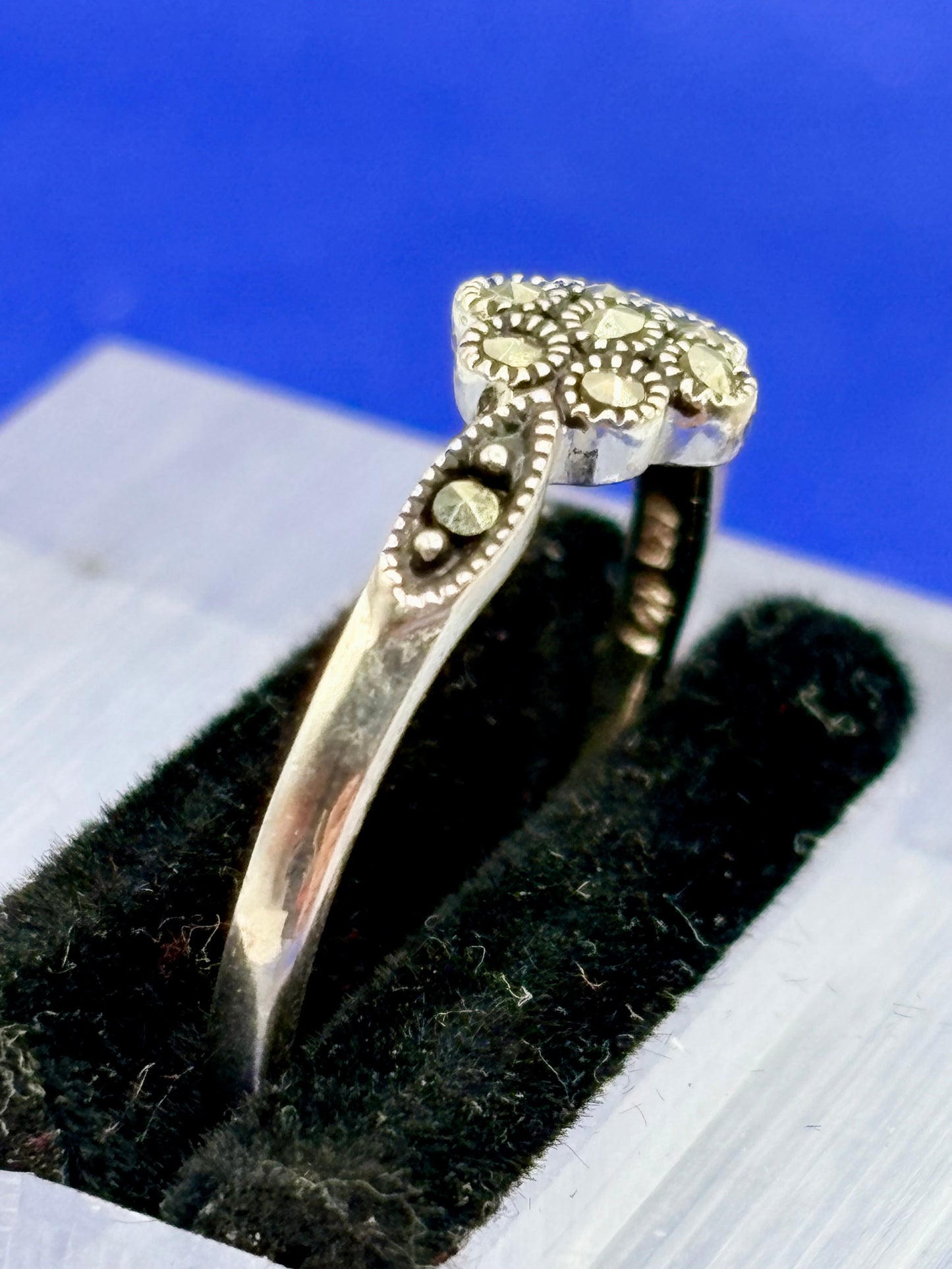 Sterling Silver Dainty Marcasite Floral Ring