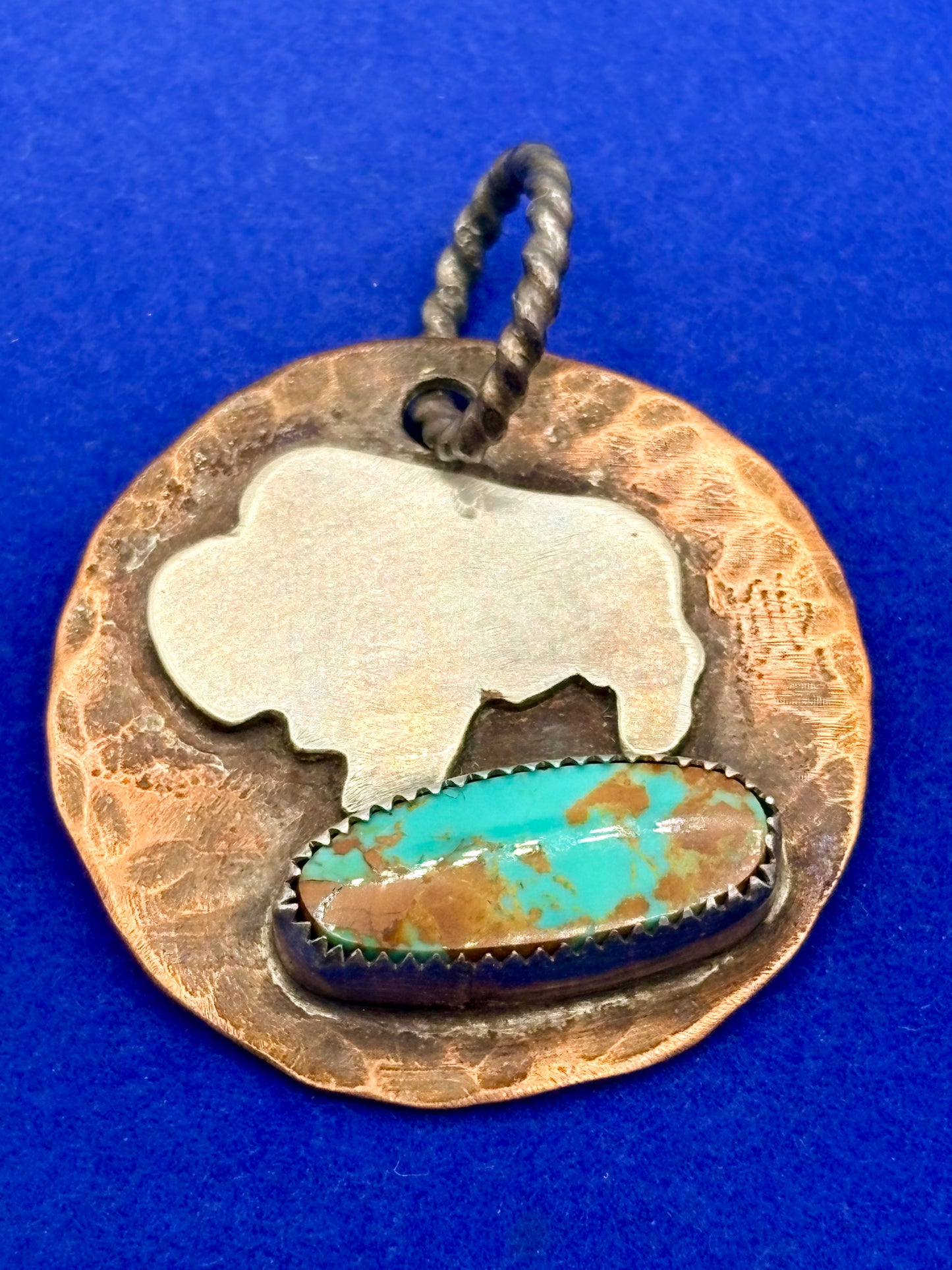 Sterling Silver & Copper Turquoise Buffalo Pendant