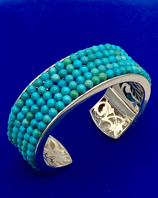 Whitney Kelly WK Sterling Silver Turquoise Multi Row Beaded Cuff Bracelet