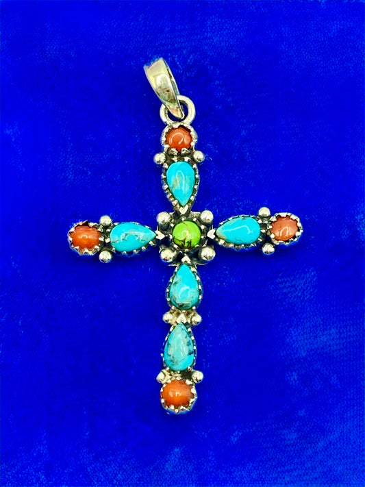 Sterling Silver Multi Gemstone Cross Pendant