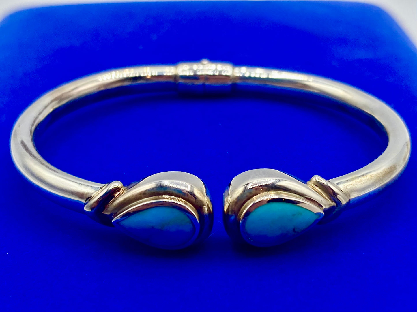 Sterling Silver Teardrop Turquoise Hinged Bangle Bracelet