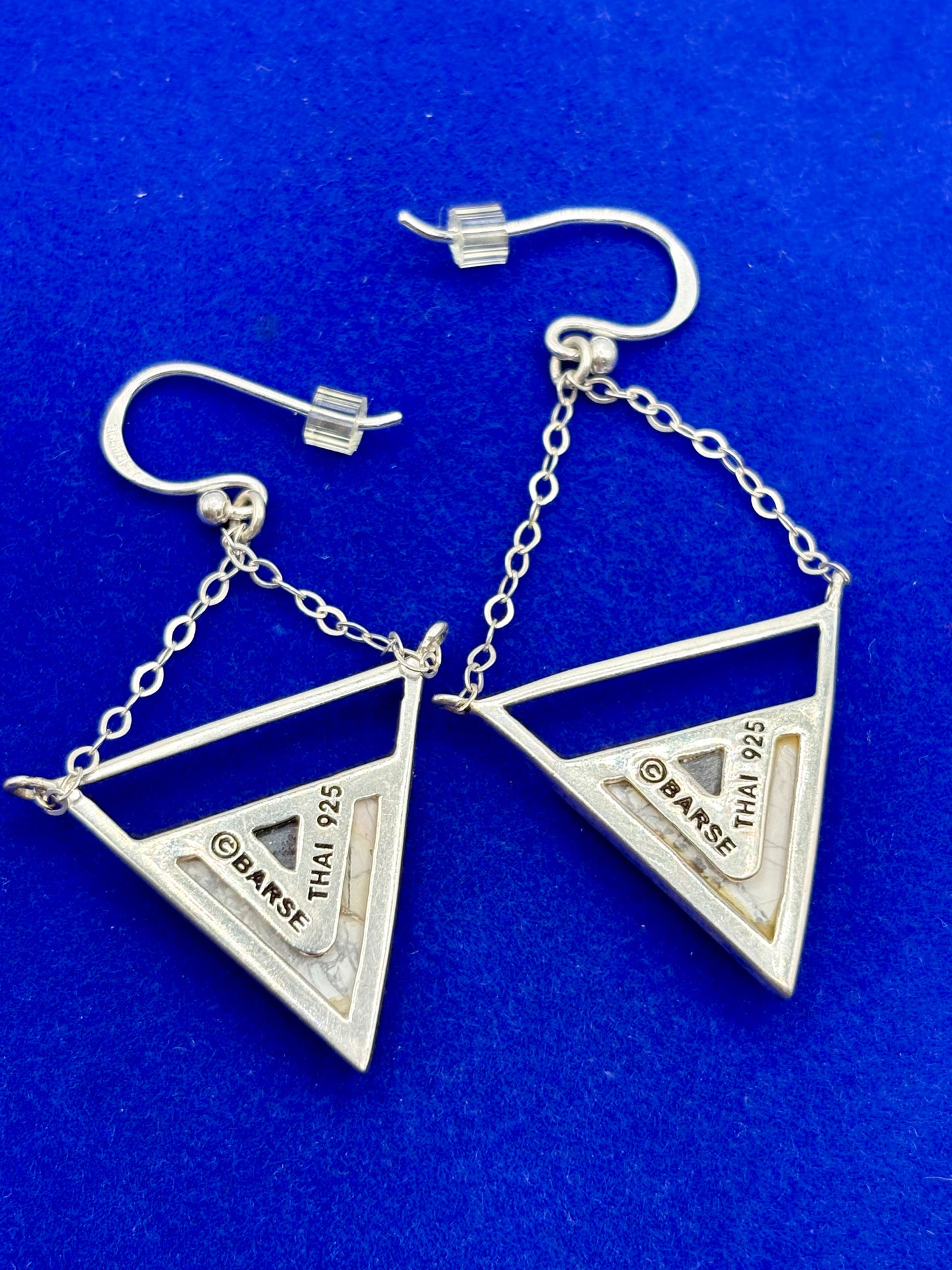 Sterling Silver Barse Triangle Stone Earrings