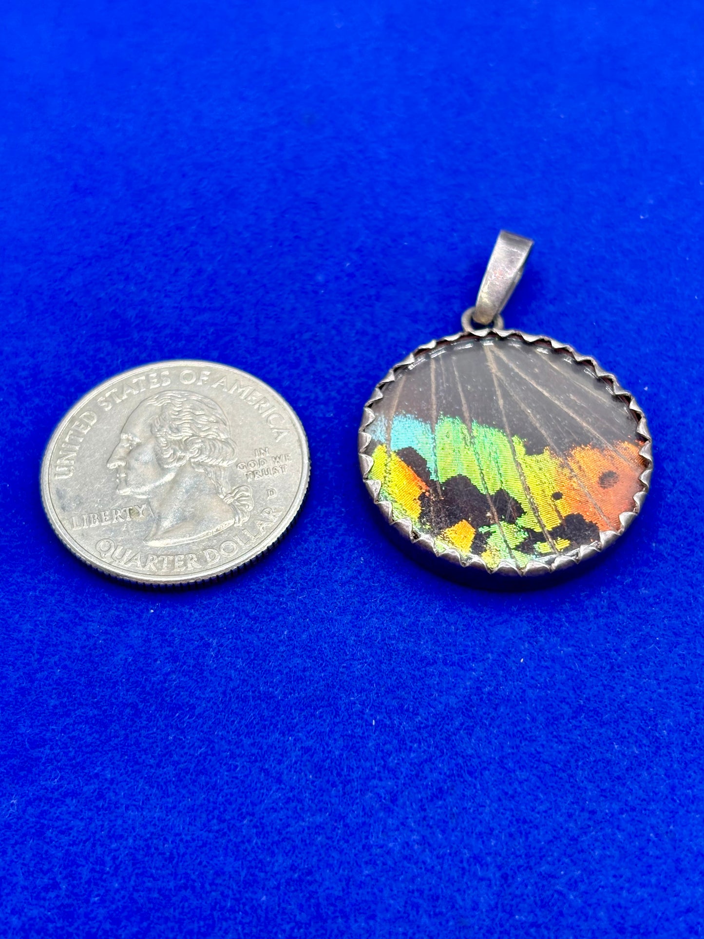 Real Handmade Butterfly Wing Sterling Silver Pendant