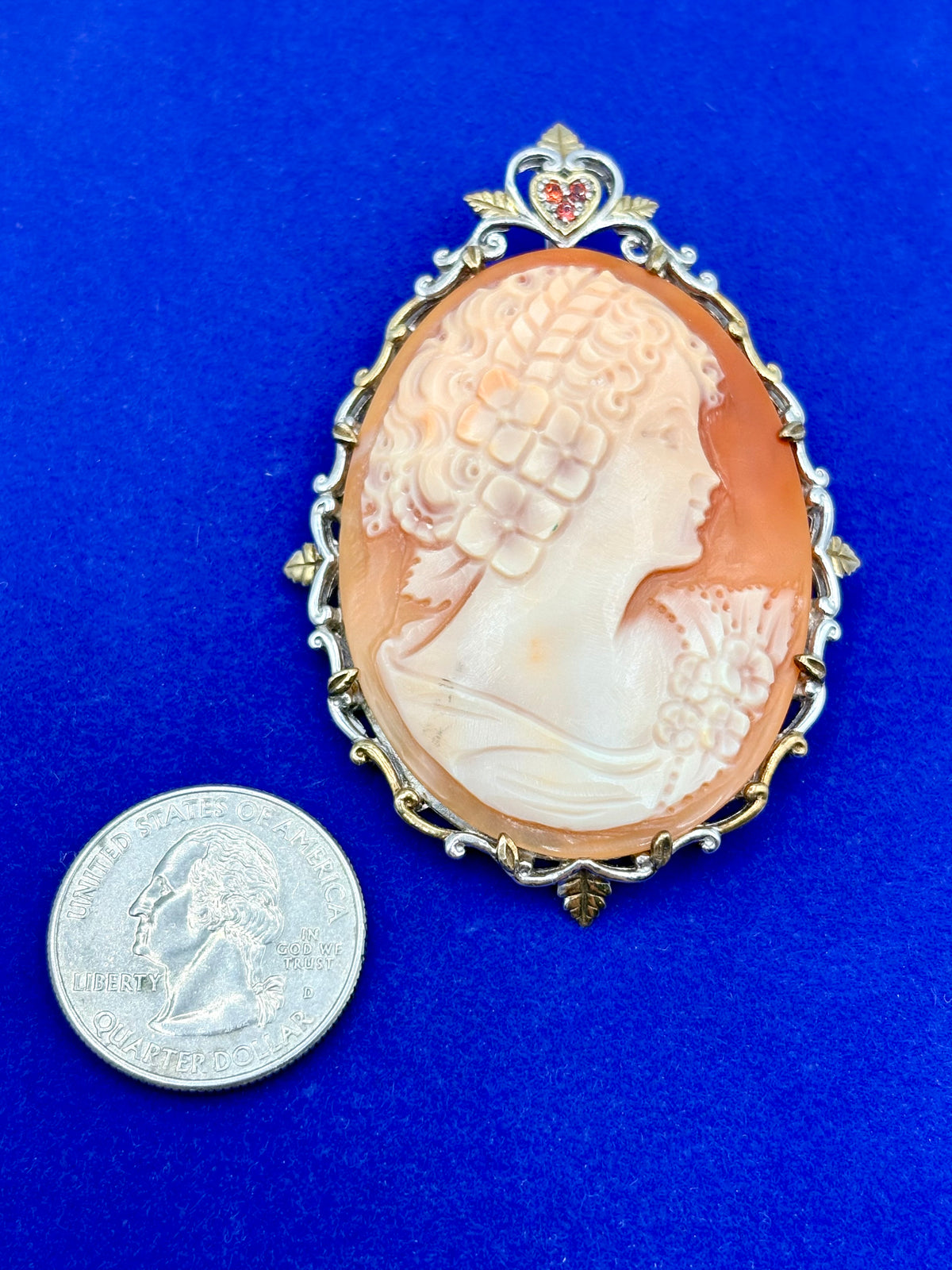 Sterling Silver & Ruby Shell Cameo Brooch/Pendant