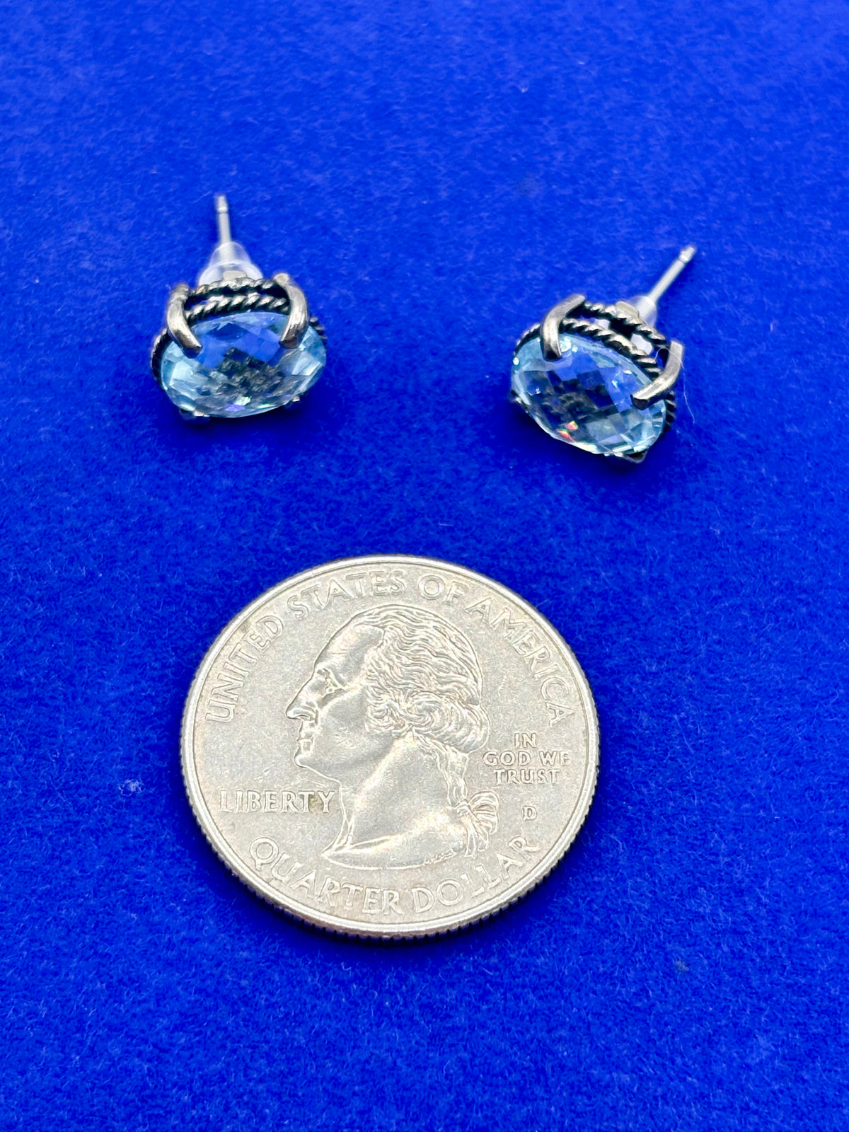 Sterling Silver Light Blue Faceted Topaz Stud Earrings