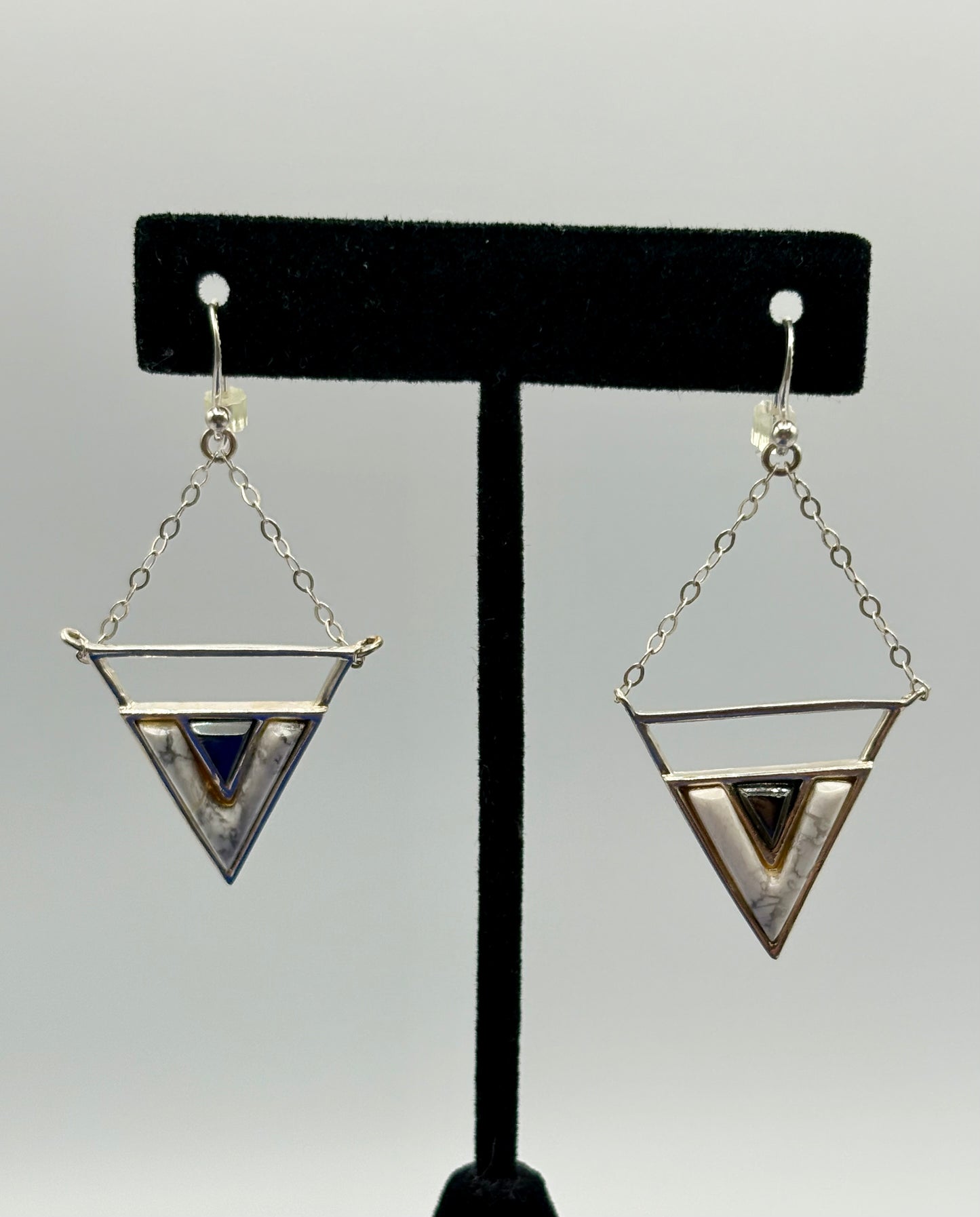 Sterling Silver Barse Triangle Stone Earrings