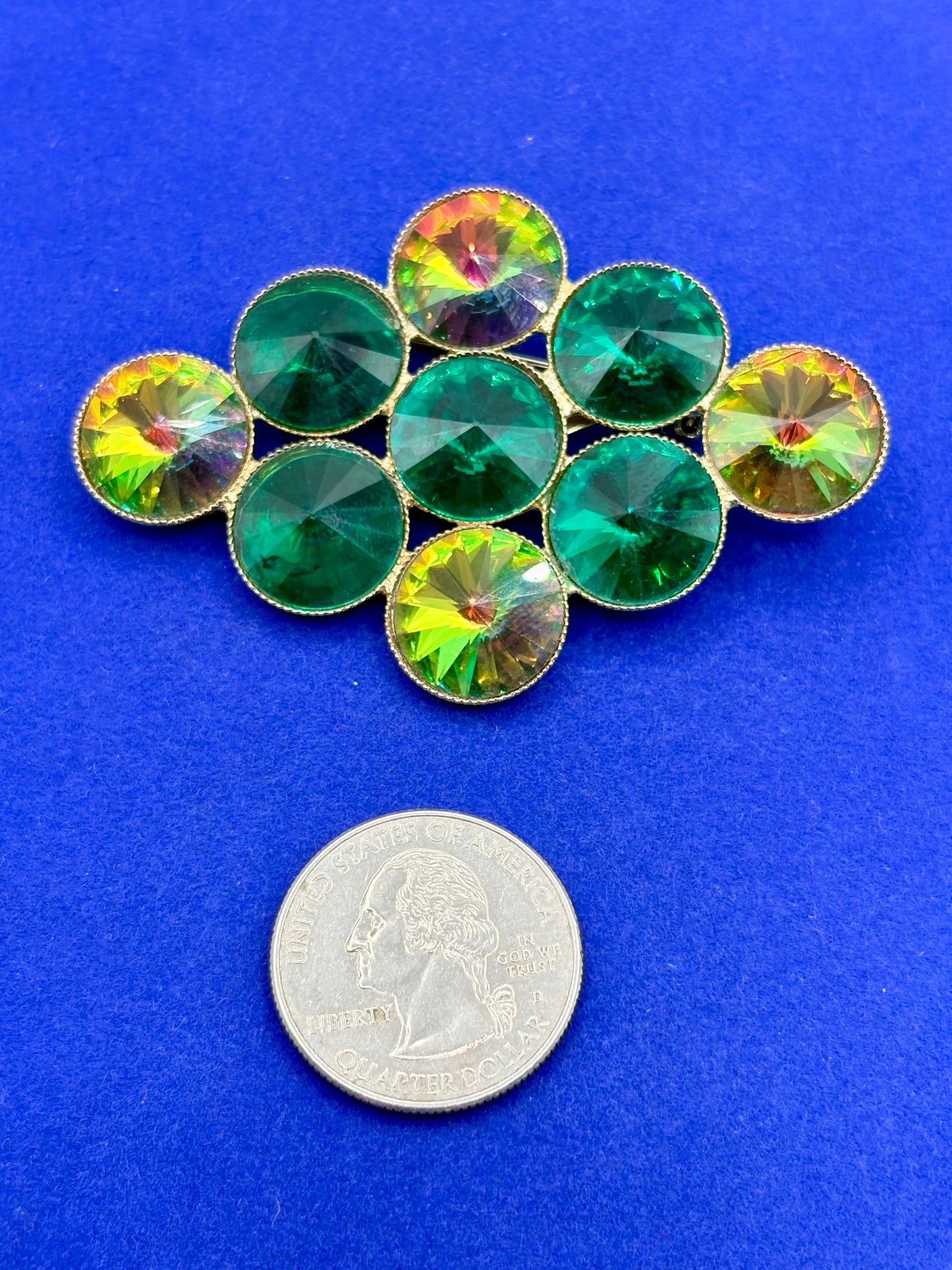 Vintage Watermelon Rivoli Rhinestone Brooch