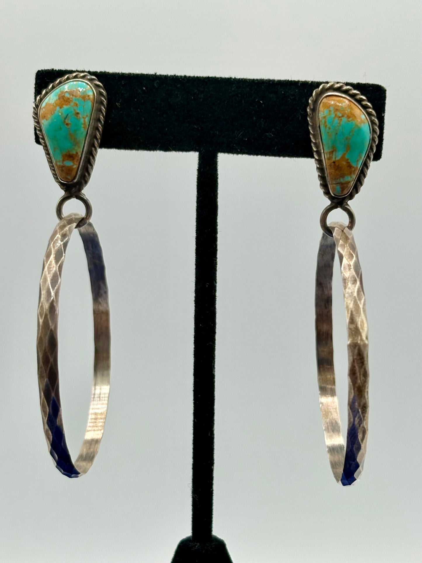 Sterling Silver Native Eloise Kee Turquoise Hoop Earrings