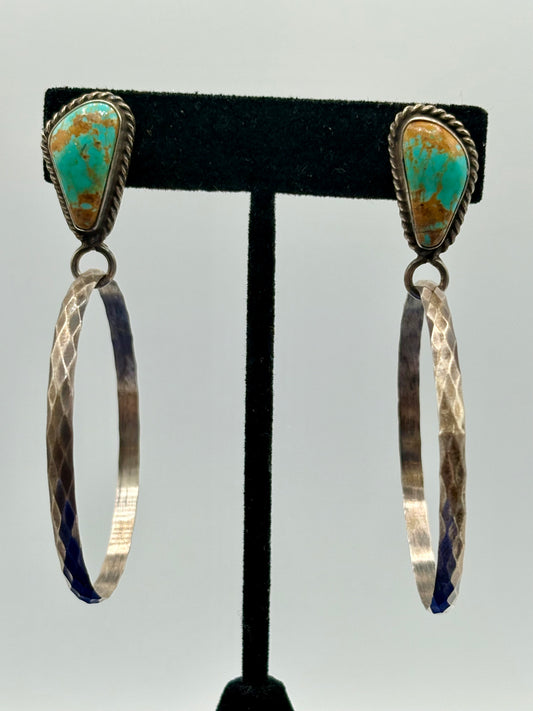 Sterling Silver Native Eloise Kee Turquoise Hoop Earrings
