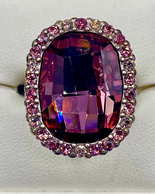 Brighton Silver Tone & Purple Rhinestone Ring