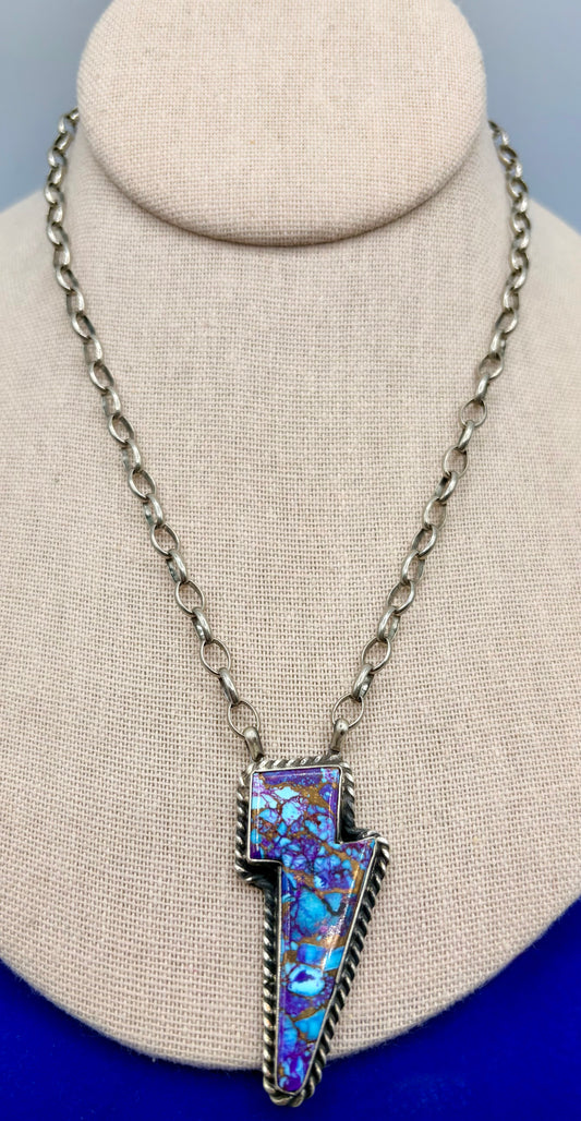Sterling Silver Native Robert Shakey Purple Mojave Turquoise Lighting Bolt Necklace