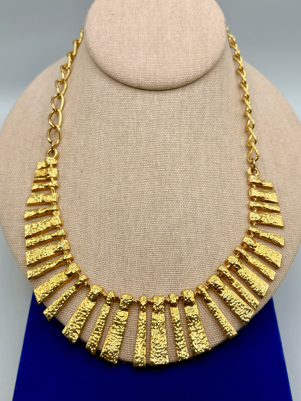 Vintage Cleopatra Style Gold Tone Hammered Statement Necklace