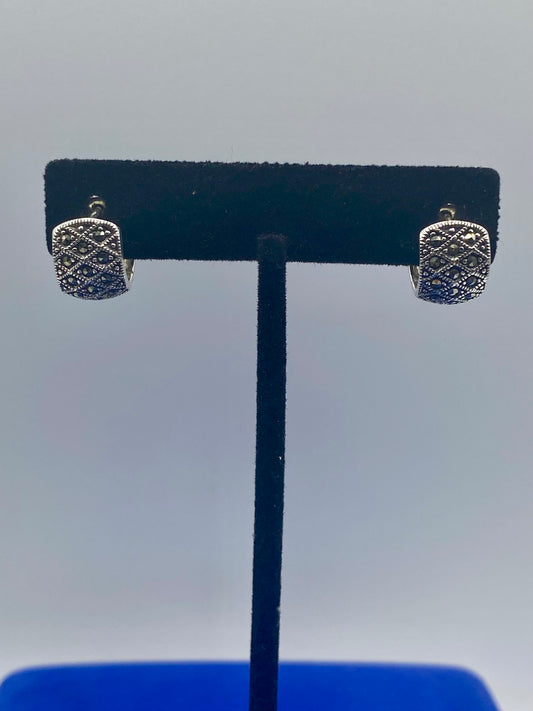 Sterling Silver Marcasite Hoop Earrings