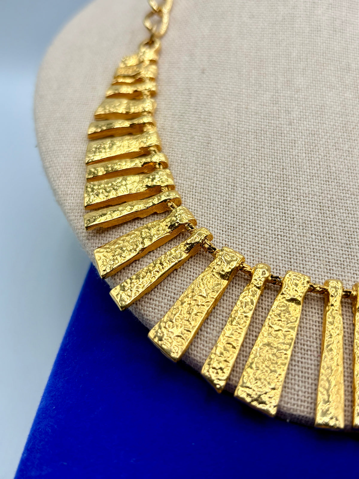 Vintage Cleopatra Style Gold Tone Hammered Statement Necklace