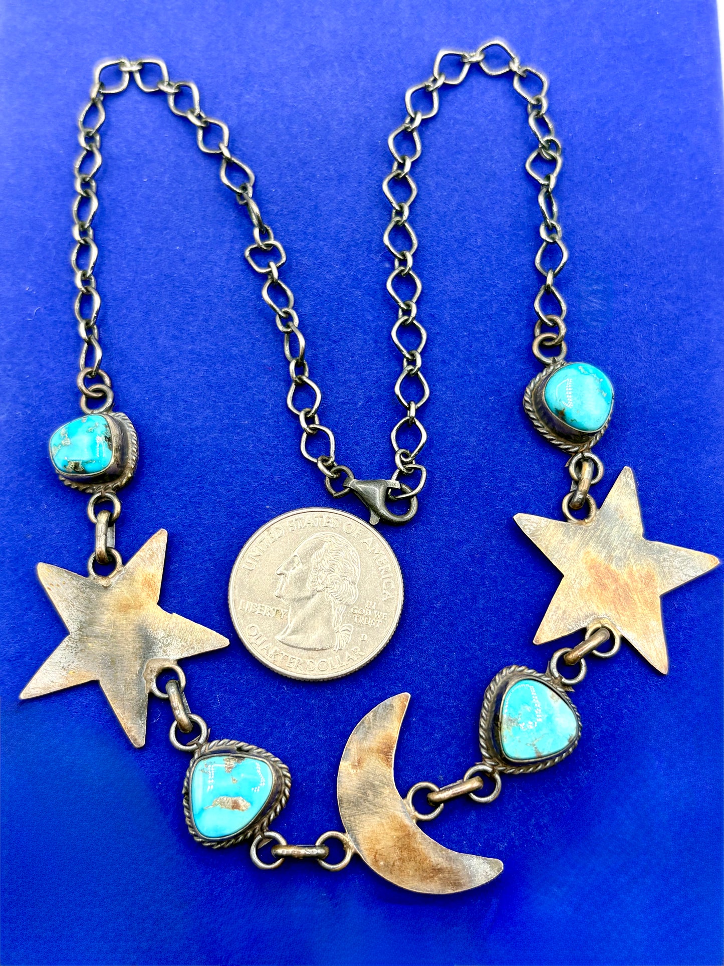 Sterling Silver Native Ella Peter Moon & Star Turquoise Necklace