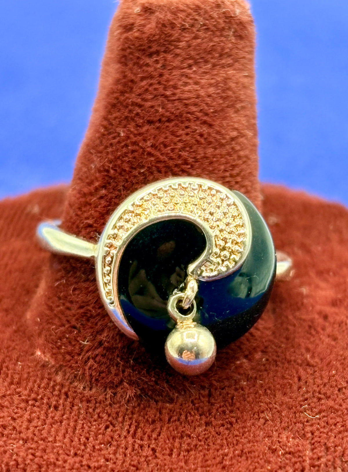 Sterling Silver Black Enamel Round  Ring