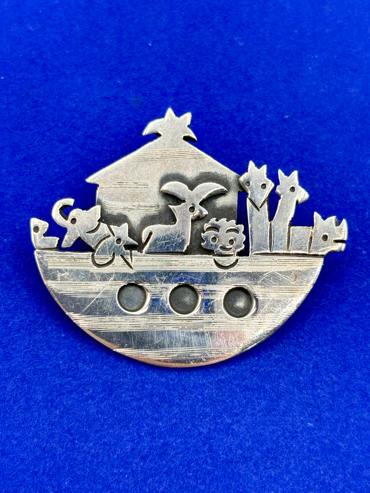Vintage Sterling Silver Taxco Noah's Ark Animal Boat Brooch