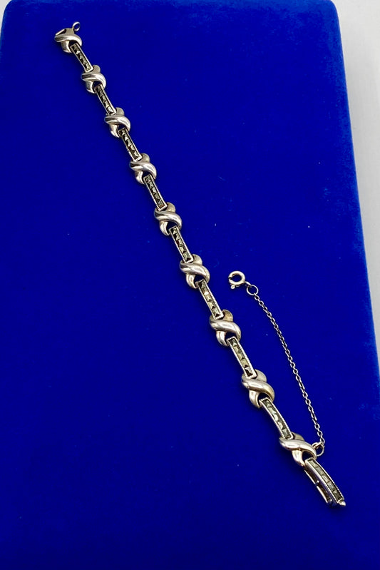 Vintage Sterling Silver Marcasite Link Bracelet