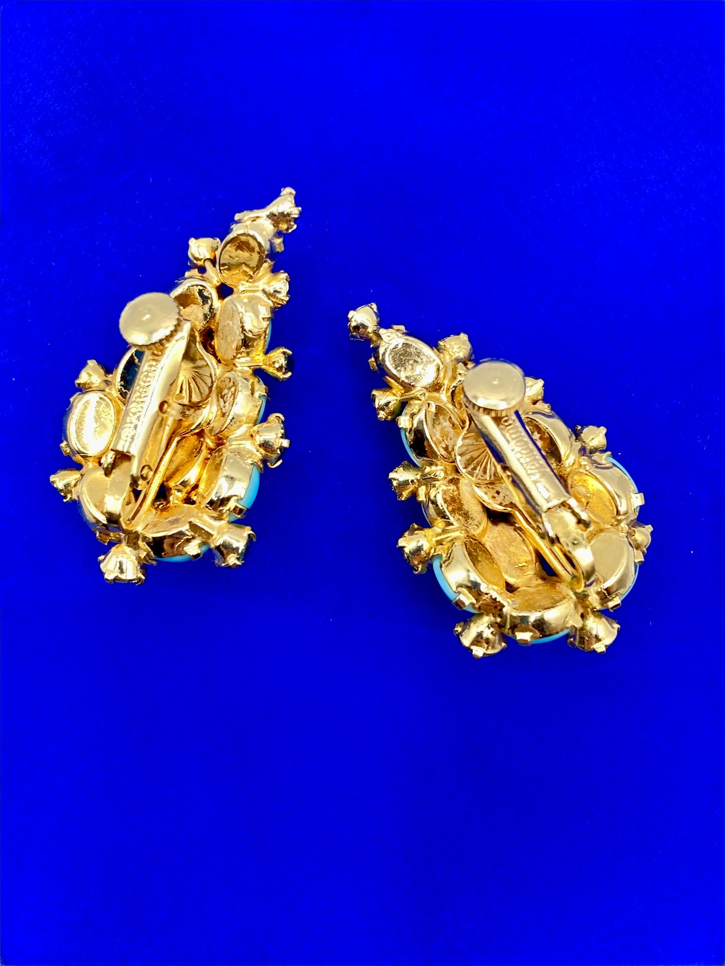 Vintage Gold Tone Vendome Faux Turquoise & Blue Rhinestone Jewelry Set