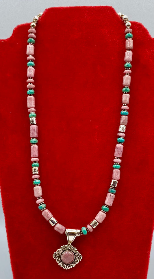 Sterling Silver Carolyn Pollack Rhodonite & Turquoise Necklace