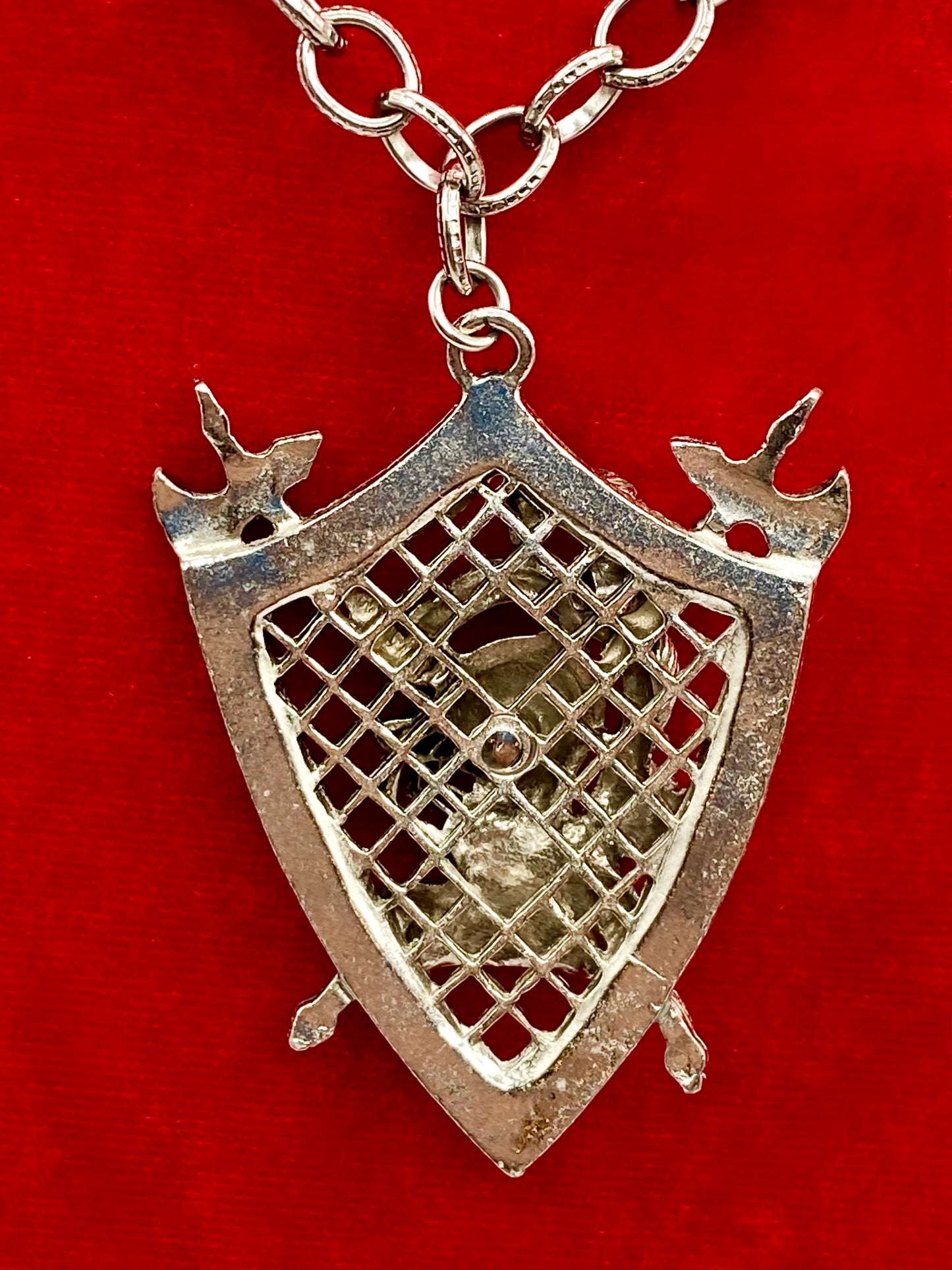 Vintage Heraldic Knight Silver Tone Shield Necklace