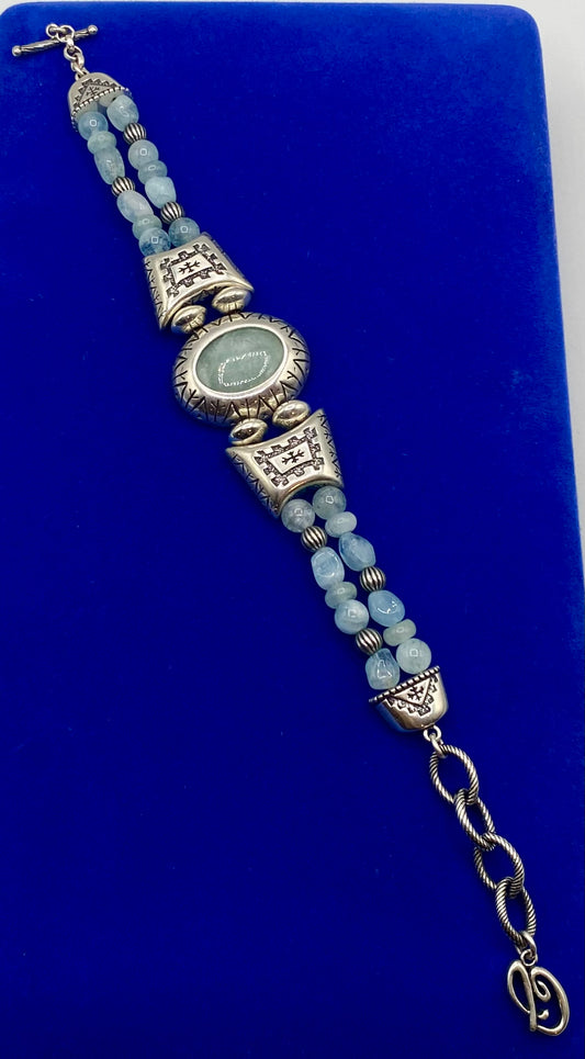 Carolyn Pollack Relios Sterling Silver Aquamarine Green Quartz Bead Bracelet
