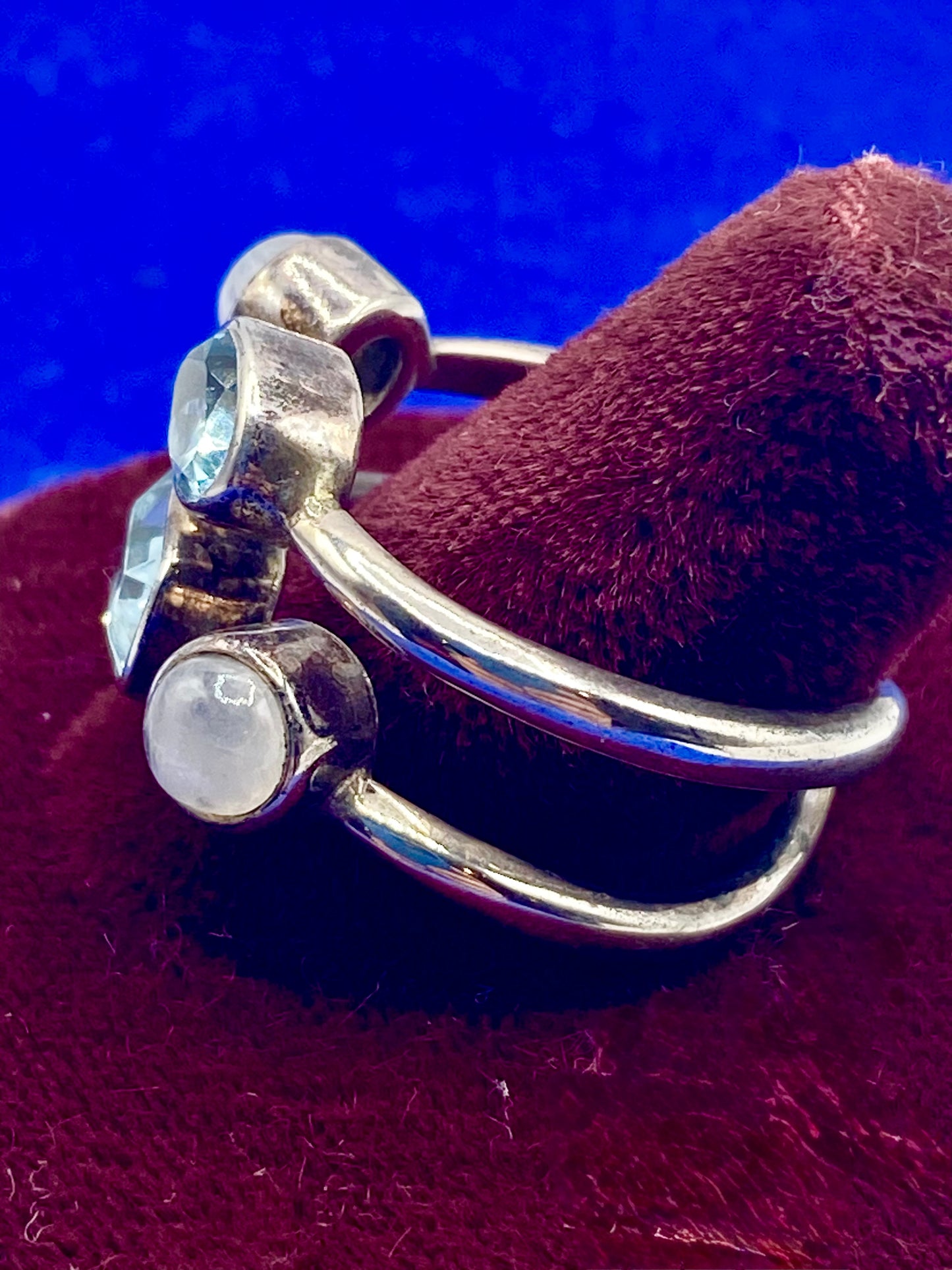 Sterling Silver Moonstone & Blue Topaz Ring