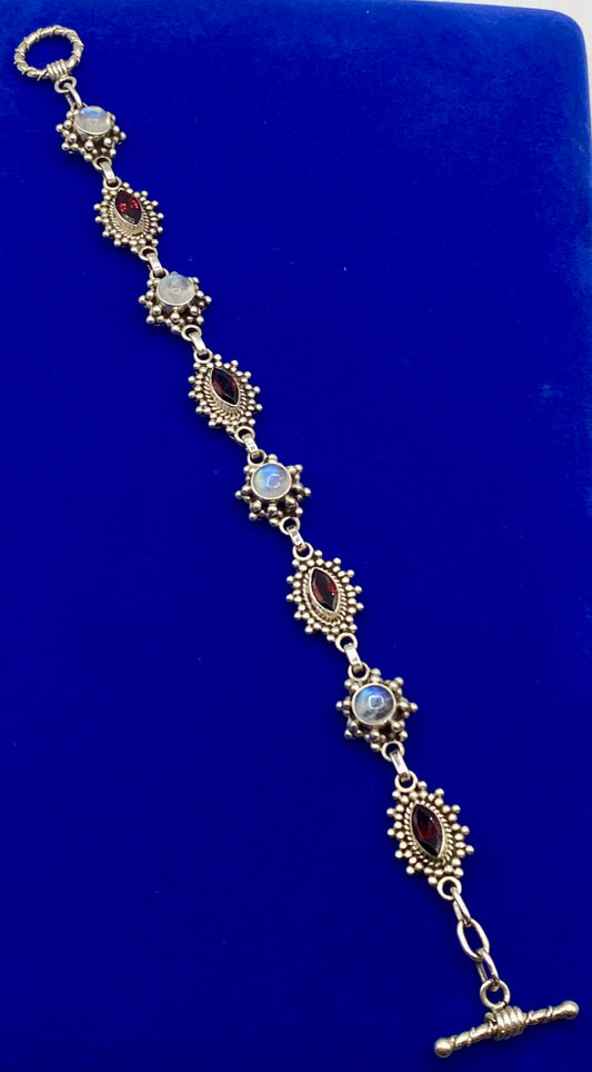 Sterling Silver Doug Paulus Genuine Garnet & Moonstone Bracelet