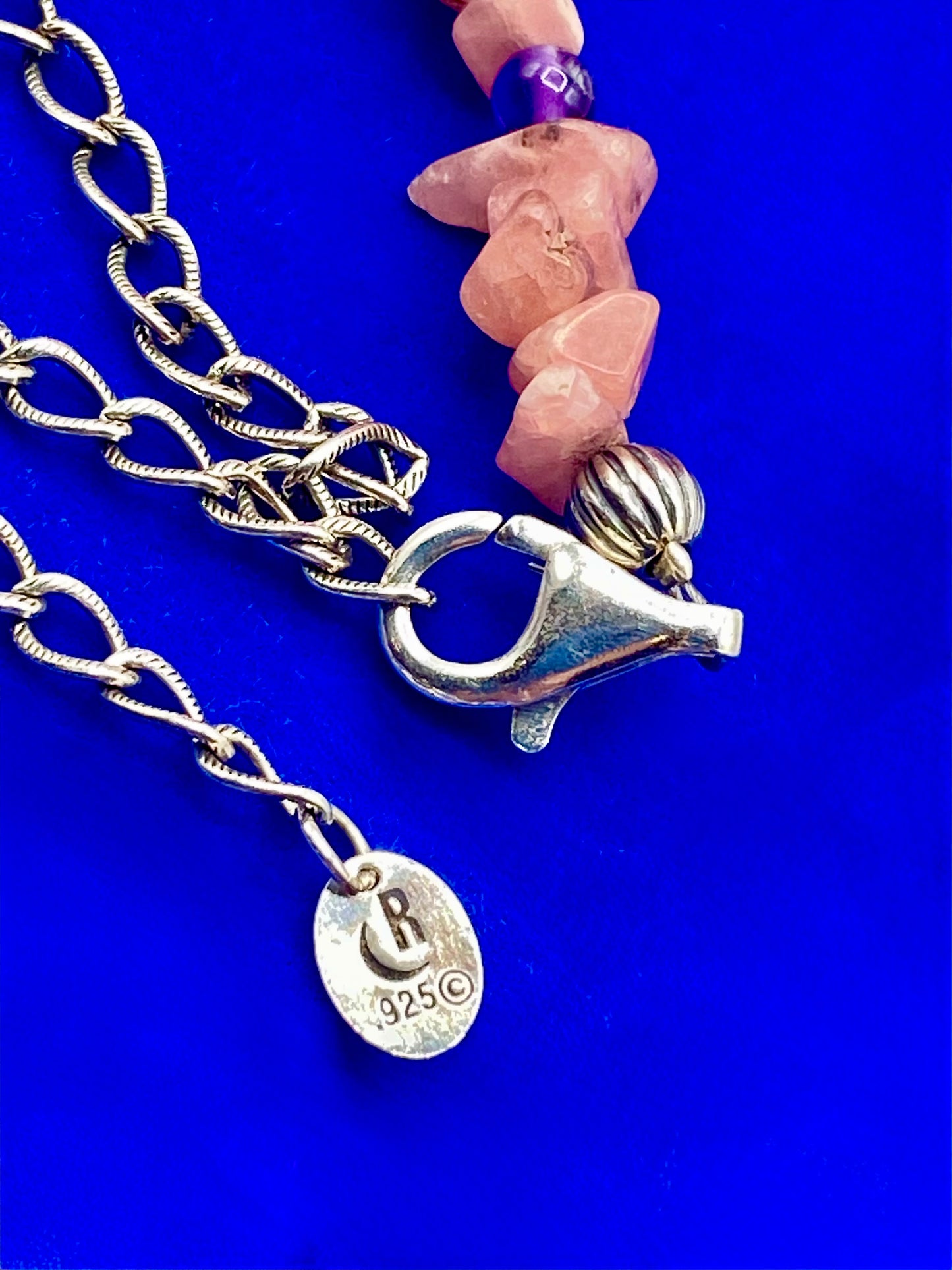 Sterling Silver Carolyn Pollack Relios Pink Rhodochrosite Chip & Inlay Stone Necklace