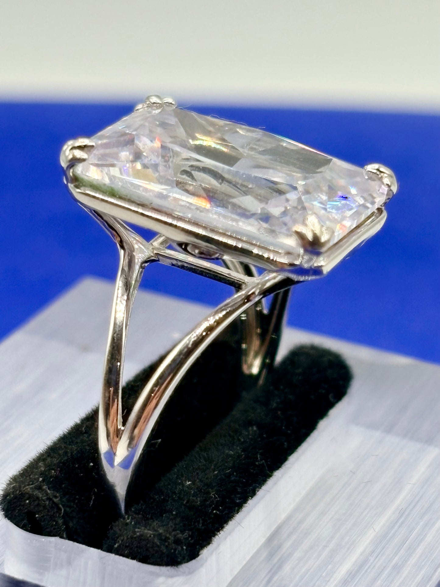 Silver Tone Crystal Statement Ring