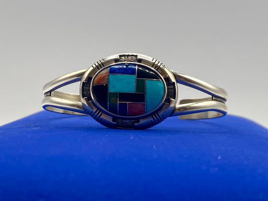 Carolyn Pollack Relios Sterling Silver Inlaid Multi Stone Cuff Bracelet