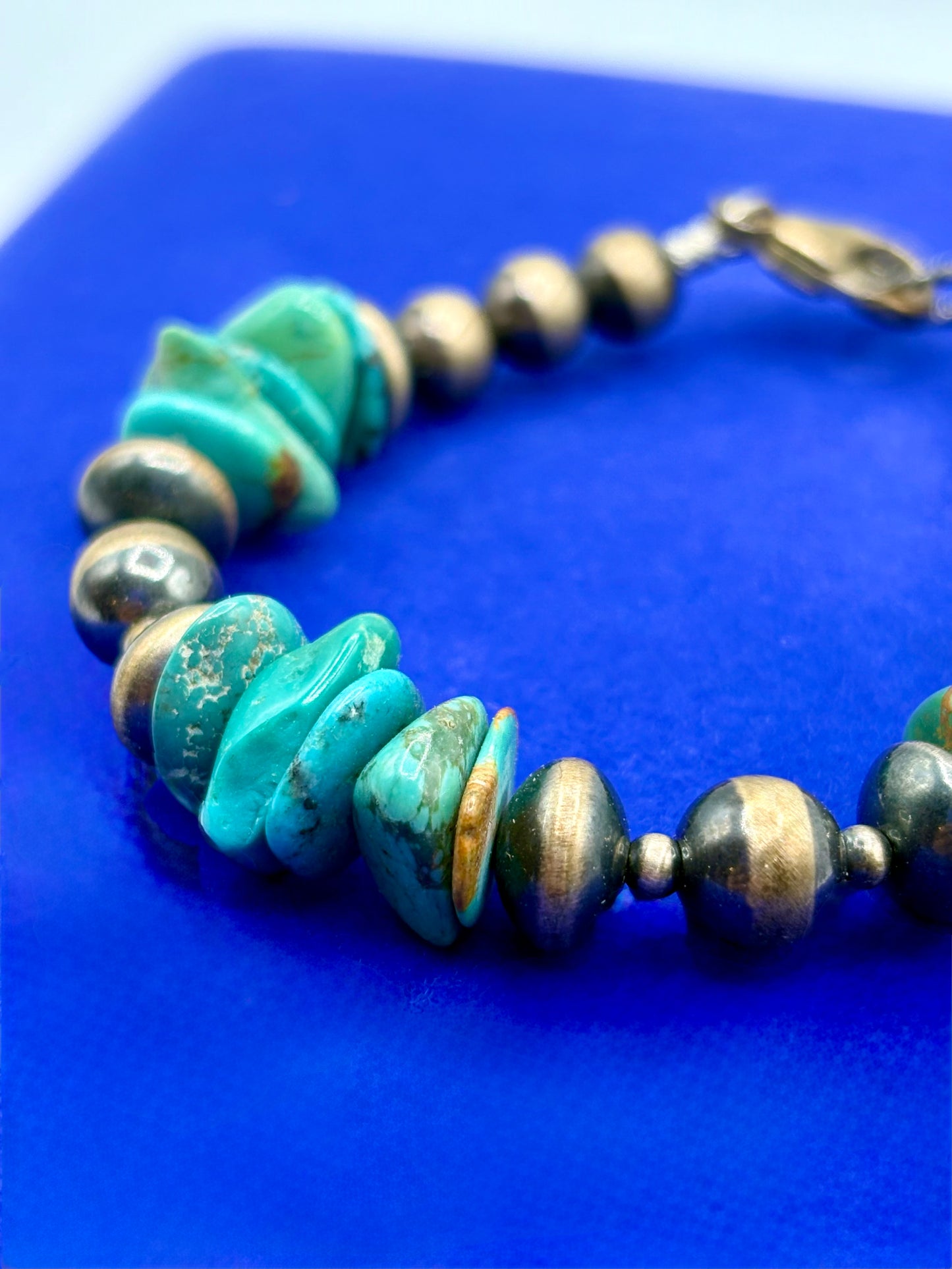 Sterling Silver Southwestern Turquoise & Silver Pearl Bracelet