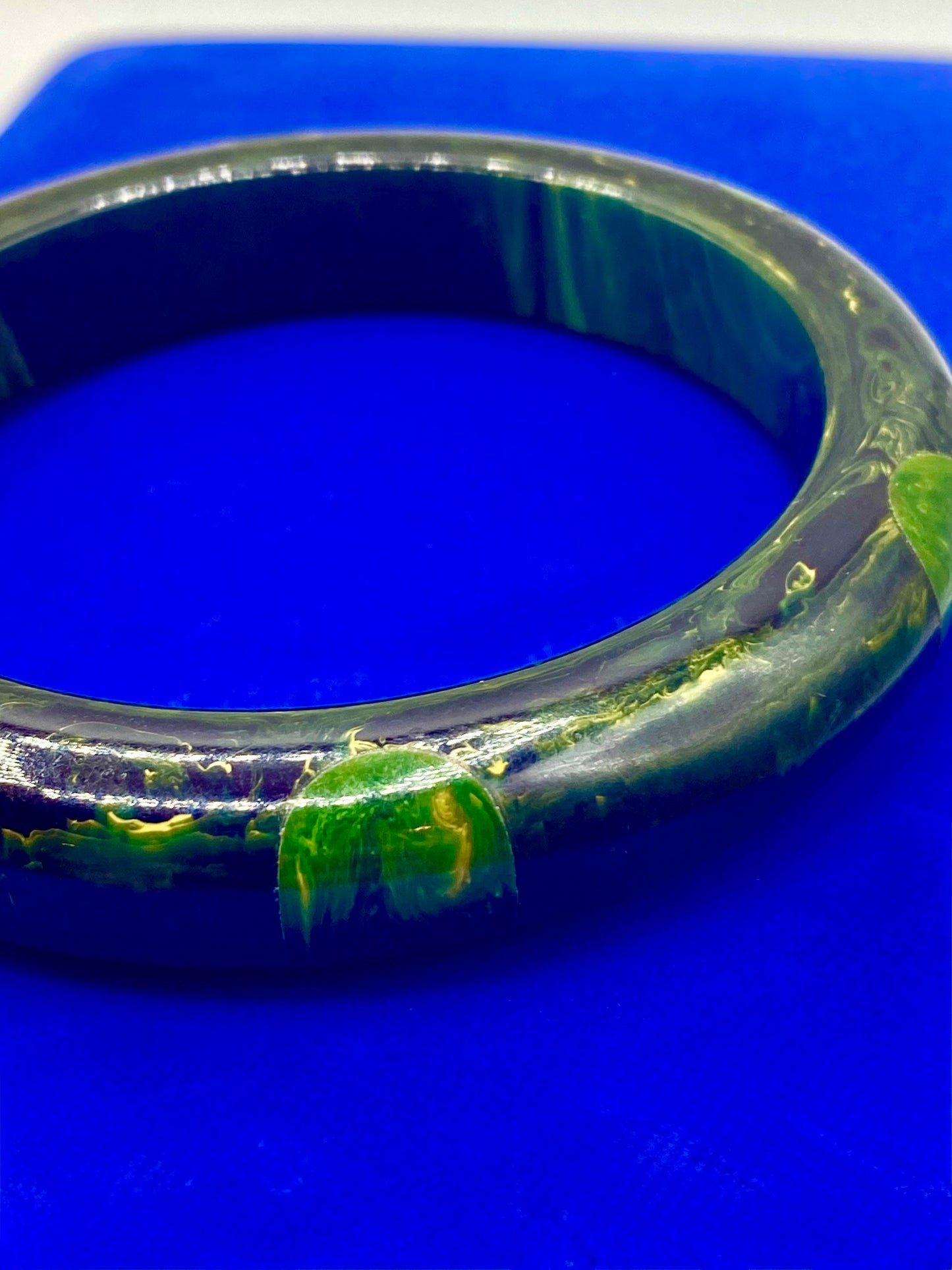 Vintage Green & Lime Yellow Marbled Bakelite Bangle Bracelet