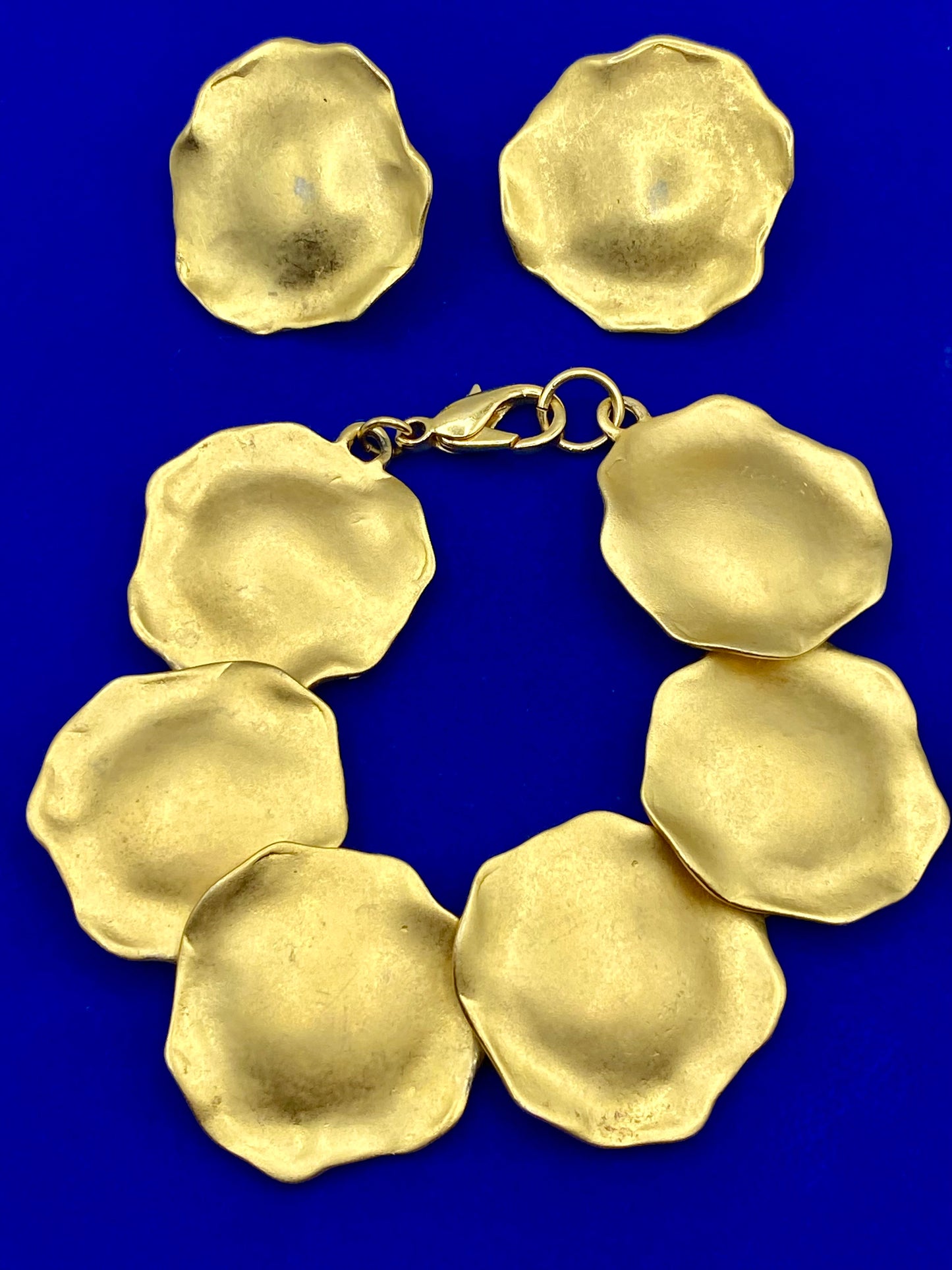 Vintage Brushed Gold Tone Disc Jewelry Set