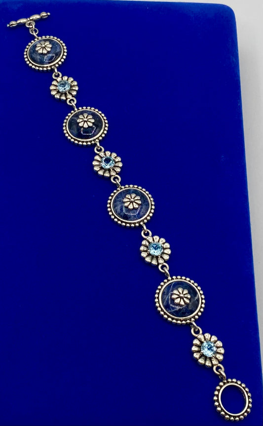 Sterling Silver Sodalite & Topaz Floral Bracelet