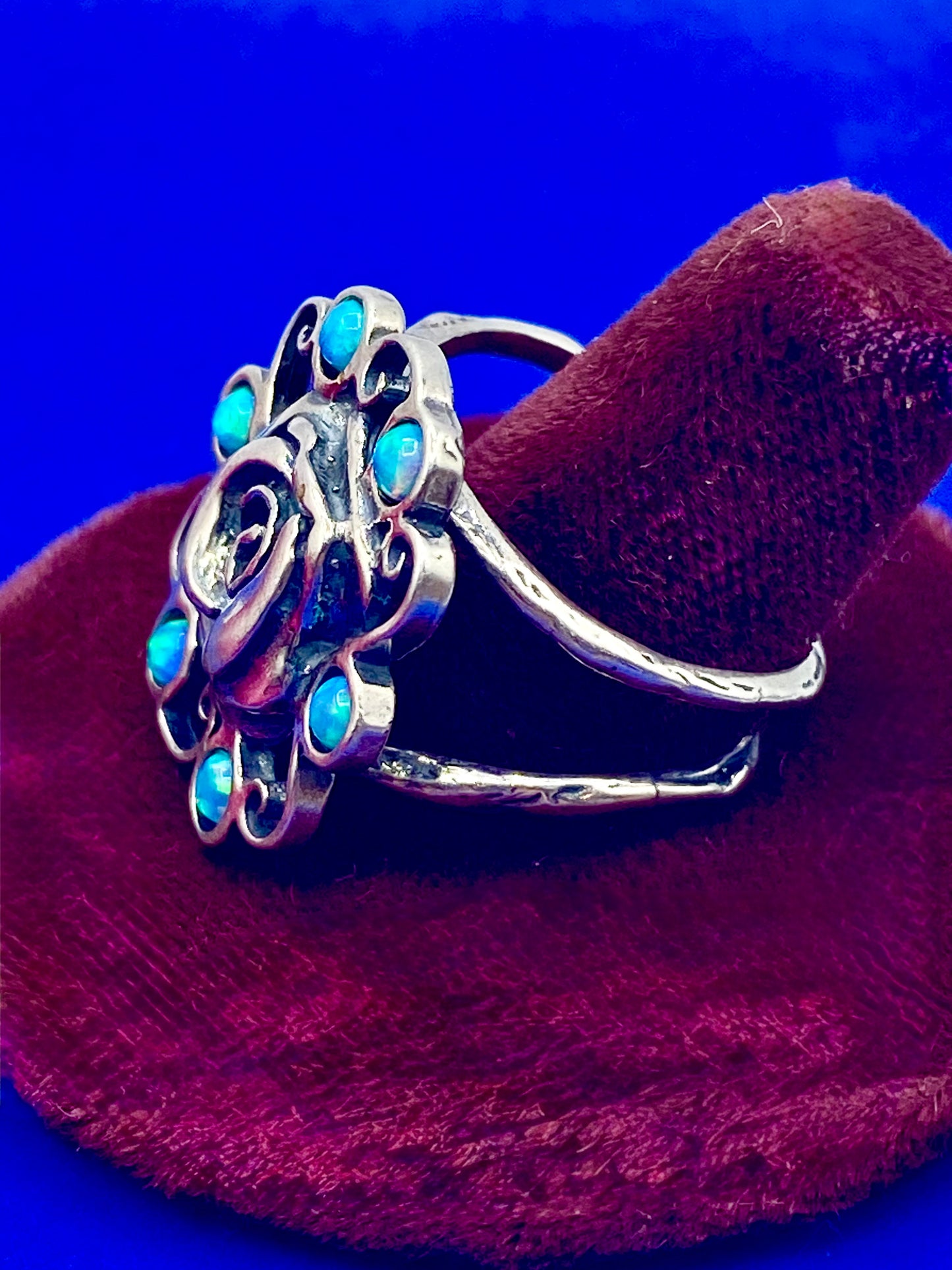 Sterling Silver Opal Floral Ring